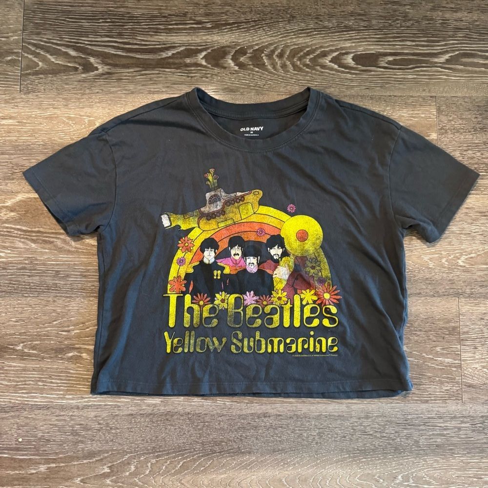Old Navy Charcoal Beatles cropped Graphic Tee
